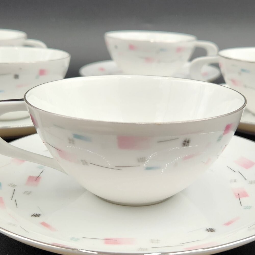 Set Of 6 MCM Cups and Saucers Atomic Design Fine China by Sango Japan MINT